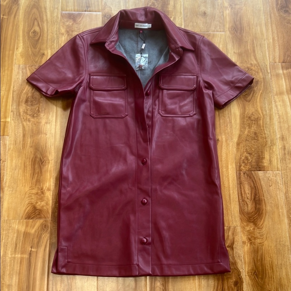 Avec Les Filles burgundy button down vegan leather dress size S - Picture 8 of 9